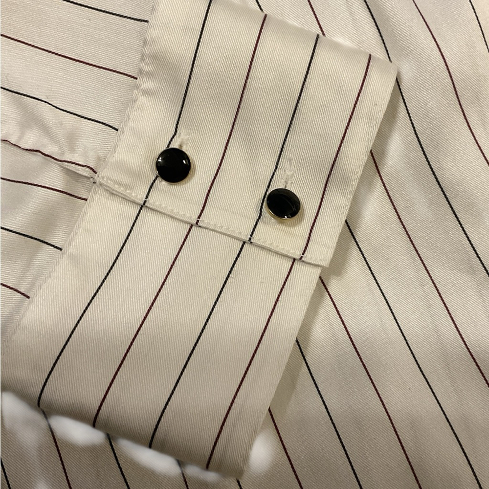 A MTL 1980 Satin Striped Button-Up Shirt White/Black/Burgundy Size 1X - Picture 5 of 11